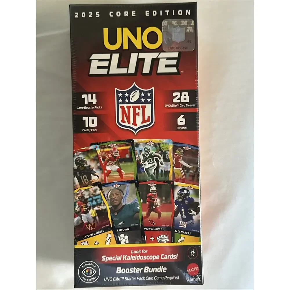 UNO Elite NFL 2025 Core Edition Booster Bundle Box 14 Packs 140 Cards Mattel NEW